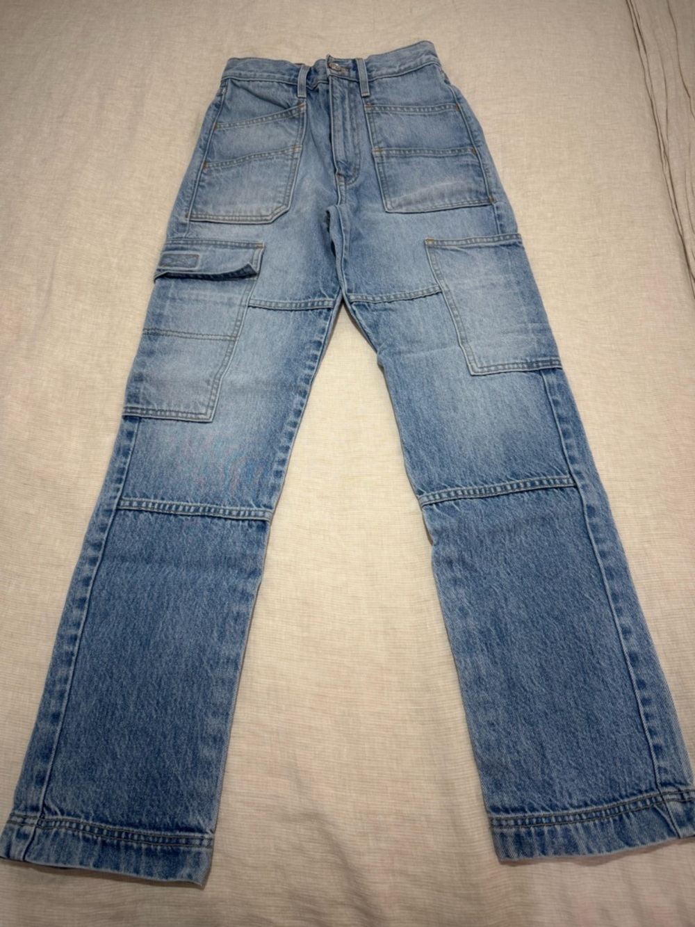 SLVRLAKE High-Rise Patchwork Cargo Jeans in Light Blue